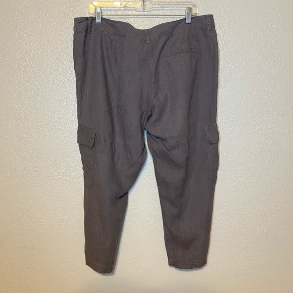 Eileen Fisher 100% Organic Linen Gray Dapple Cropped Cargo Pants 14 - Picture 2 of 7